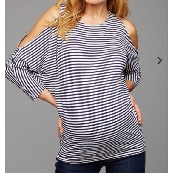 Pietro Brunelli Maternity Top Blouse Miley Cold Shoulder‎ Navy/White Size XS - Picture 1 of 8